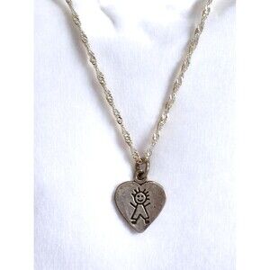 Vintage Engraved Child Heart Pendant Necklace 925 Sterling Silver 18"